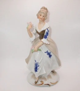 Royal Dux Of Bohemia woman Porcelain Figurine 1950's   Flowers Cobalt Blue - Picture 1 of 7