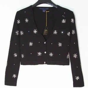NWT Catherine Stewart Bellepoint Recortado Crystal Bead Black Cardigan Sweater M * - Imagen 1 de 2
