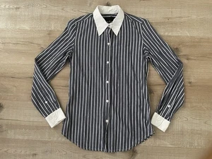 Camicia donna Nili Lotan manica lunga con bottoni taglia XS blu bianca colletto a righe - Foto 1 di 8