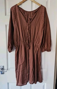 PRIMARK Brown Cotton Cover Up Dress XL 18 20 Holiday Summer VGC - Picture 1 of 3