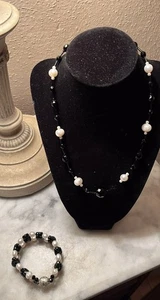 Vintage Handwerker schöne Perle und schwarz 18" Halskette & Armband neu - Bild 1 von 10