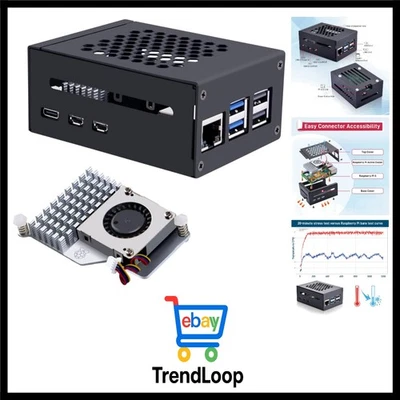 Raspberry Pi 5 Gehäuse Aluminium Schwarz mit Active Cooler PCIe NVMe Schutz - Bild 1 von 4