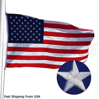 US American Flag Heavy Duty Luxury Embroidered Stars Sewn Stripes Grommets Poly - Image 1 of 4