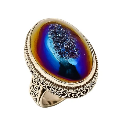 Titanium Drusy Solid 925 Sterling Silver Ring s.6 S2078 (USR-91) - Image 1 of 3