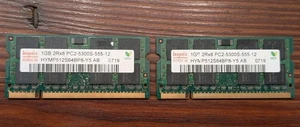 hynix 1gb 2rx8 pc2-5300s-555-12 SODIMM LAPTOP RAM X2 (2GB Total) - Picture 1 of 4