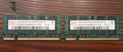hynix 1gb 2rx8 pc2-5300s-555-12 SODIMM LAPTOP RAM X2 (2GB Total) - Image 1 of 4