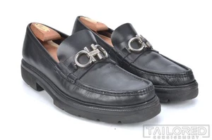 SALVATORE FERRAGAMO Scarpe eleganti GANCINI BIT MOCASSINO in pelle nera tinta unita - 9,5 E - Foto 1 di 10