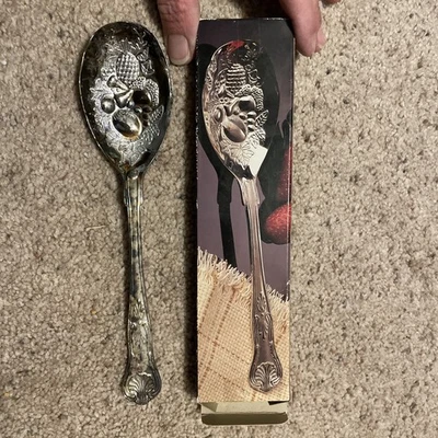 SILVER PLATED SERVING SPOON FRUIT DESIGN New In Box Tarnish - Image 1 of 4