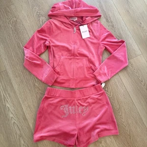 Juicy Couture Neu mit Etikett Glitzer Velours Trainingsanzug Hoodie und Shorts Set Y2K Pink Medium - Bild 1 von 8