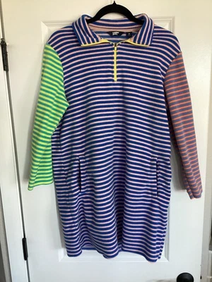Lands End Dress Womens  Multi Striped Long Sleeve Fleece Knit Quarter Zip Sz M - Image 1 of 4