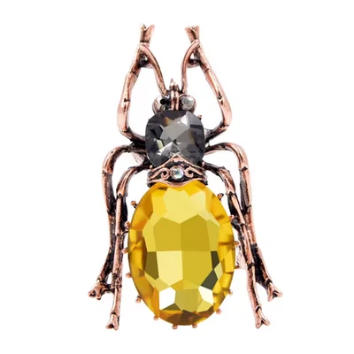 Halloween Yellow Rhinestone Beetle Brooch Pin Gold Tone Insect Bug Jewelry  Gift - Image 1 of 4