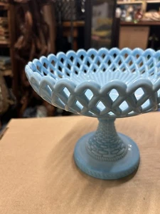 Blau Basketweave Obst Standfuß Gitter Milchglas CHALLINOR & Taylor Flint - Bild 1 von 7