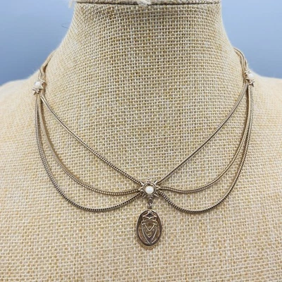 Collar Festón Cadena Cola de Zorro Tono Dorado Perla Imitación Renacimiento Victoriano 145" De Colección Foto 1 de 4