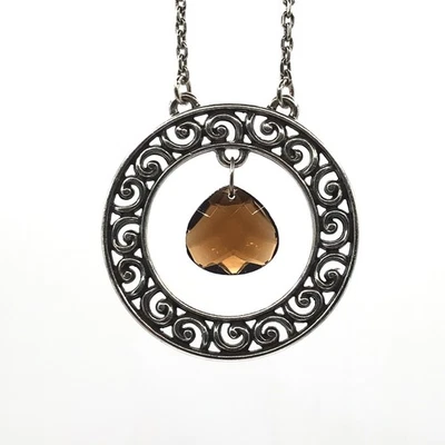 Brighton Necklace Crystal Pendant Faceted Faux Smokey Quartz Silver Plate - Image 1 of 4