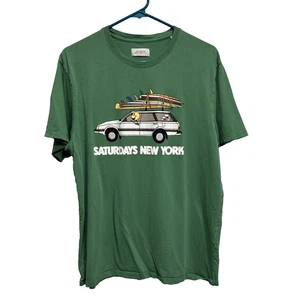 Saturdays NYC Graphic Surf Car T Shirt Mens L Green Adult Surfer Casual Tee - Picture 1 of 10