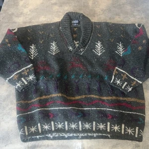 Suéter Lands' End Para Hombre XL Lana Pesada Verde Chal Cuello Reno Navidad - Imagen 1 de 8