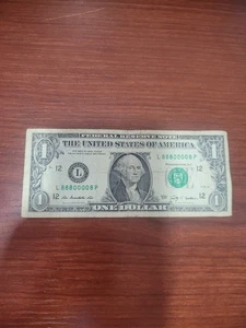 2009 1 Dollar Bill Fancy Note Serial Number - L88800008P BINARY NOTE - Picture 1 of 15