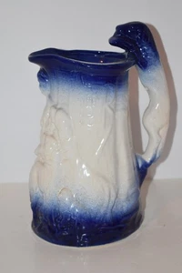 VNTG BLAU & WEISS (BURLEIGH STAFFORDSHIRE?) GETRÄNKEKRUG mit HUNDEGRIFF & SZENE - Bild 1 von 7
