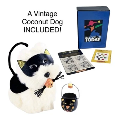 American Girl кокосовая собака и котенок костюм Хэллоуин плащ тыква игрушка ведро винтажный - Изображение 1 из 4