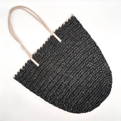 Bolsa de ombro ANTHROPOLOGIE palha preta branca tote desleixada casual viagem leve  - Imagem 1 de 4