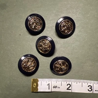 Vintage Round Buttons 1” Black Acrylic Bronze Dragon Overlay Shank Back Medieval - Image 1 of 4