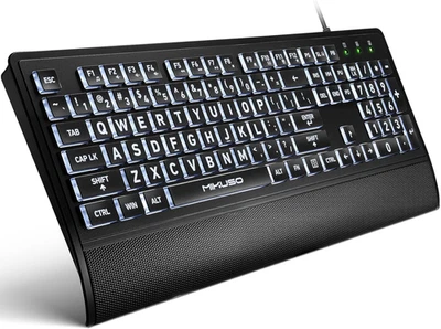 Large Print Backlit Computer Keyboards with Cover, Wired Keyboard White LED Illu - Image 1 of 4
