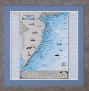 Schiffswracks von New Jersey Kartenkarte (Treibholz gerahmt) - maritimer Druck - Bild 1 von 3