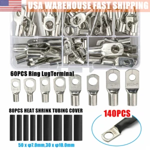 140PCS Wire Terminals SC Tinned Copper Lug Ring Wire Connectors Bare Terminals - Picture 1 of 9