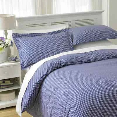 Kids Toddler Check Gingham Duvet Cover Set PolyCotton Blue Soft Bedding Set - Image 1 of 4