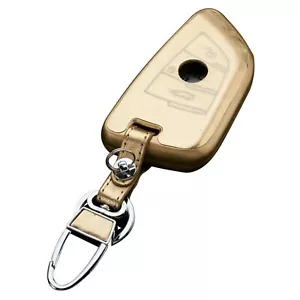 Car Key Fob Shell Leather Case Protector Holder Golden Glowing for BMW Smart - Foto 1 di 5