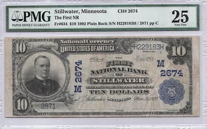 First National Bank Stillwater, MN $10 1902 Date Back PMG 25 Charter 2674 - Picture 1 of 2