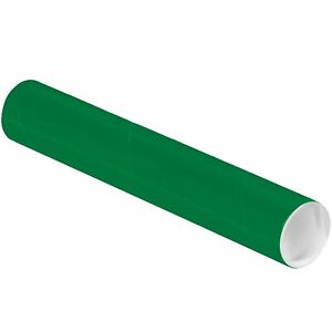 Premium Quality Fibreboard Mailing Tubes with Caps, 2" x 12", Green (Pack of 50)