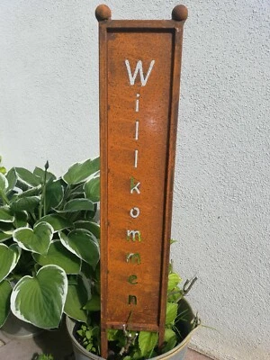 Willkommen Schild Garten Stecker edel Rost  Landhaus Stele Gartendeko Shabby - Bild 1 von 4
