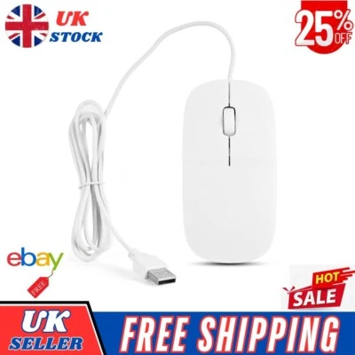 Wired USB Optical Mouse For Pc  Laptop Computer Scroll Wheel White Mice UK - Image 1 of 4