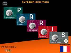2 Euro Frankreich 2024 Olympia Paris 2024 5 x 2 Euro Komplettset in Coincard