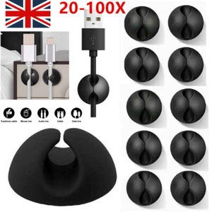 100X Cable Cord Clips Self-Adhesive Wire Clamp Table Wall Tidy Holder Organizer - Picture 1 of 13