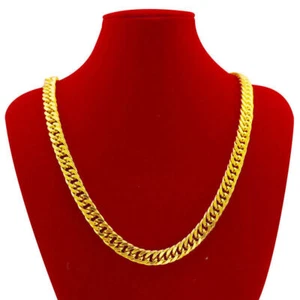 22K 23K 24K THAI BAHT YELLOW GOLD GP Filled NECKLACE 24 inch MENS Jewelry - Picture 1 of 8