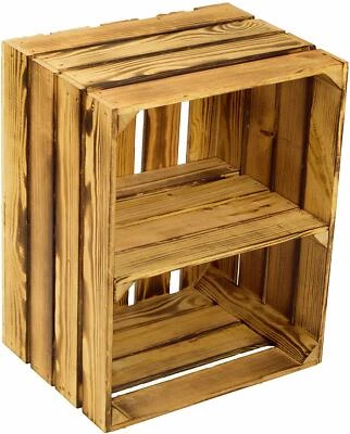  Large Wooden Burnt Crate Apple Box Storage Display Unit With Shelf Vintage - Image 1 of 4