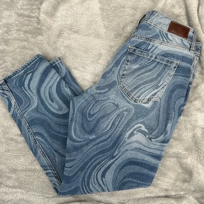 Pantalones de mezclilla Hollister Curvy tiro alto mamá estampado remolino vintage elásticos para mujer 27 Foto 1 de 4