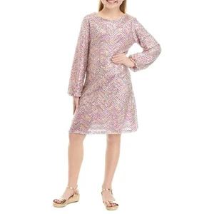 Rare Editions Girls Size 12 Long Sleeve Sequin Dress Pink Formal Party Wedding - Picture 1 of 11