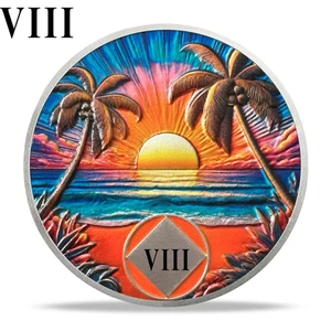8 Year Narcotics Anonymous Sobriety Coin Sunset Beach Recovery Milestone Gifts - Picture 1 of 17