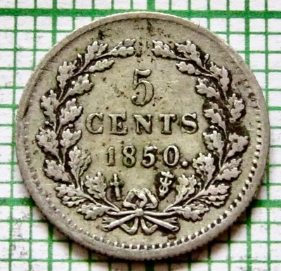 NETHERLANDS King WILLEM III 1850 5 CENTS, SMALL 0.640 SILVER km# 91 - Image 1 of 4