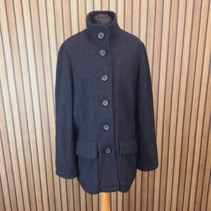 LL Bean Coat Jacket Black Loosefit Womens Large Hip Length Boiled Wool - Picture 1 of 11