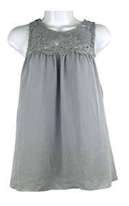 WAYF Damen Rundhals leichtes geblümtes grau ärmelloses Häkel Tank Top NEU - Bild 1 von 12