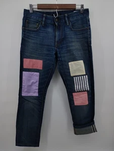 Uniqlo Selvedge Japanese Denim Jeans Slim Fit Straight Low Rise Patched 30x28 - Picture 1 of 14