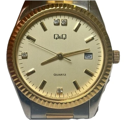 Q&Q Diamond Quartz Analog  Men’s Watch Japan Movt Gold Silver Tone 2115-915272KY - Image 1 of 4