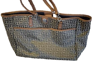 Tommy Hilfiger Taschen Tommy Hilfiger Jacquard "Shopper" Umhängetasche Handtasche grün/hellbraun - Bild 1 von 5