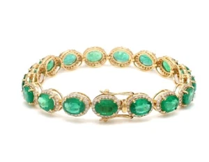 Natural Emerald Gemstone 10k Yellow Gold Tennis Bracelet Mother Anniversary - Picture 1 of 4