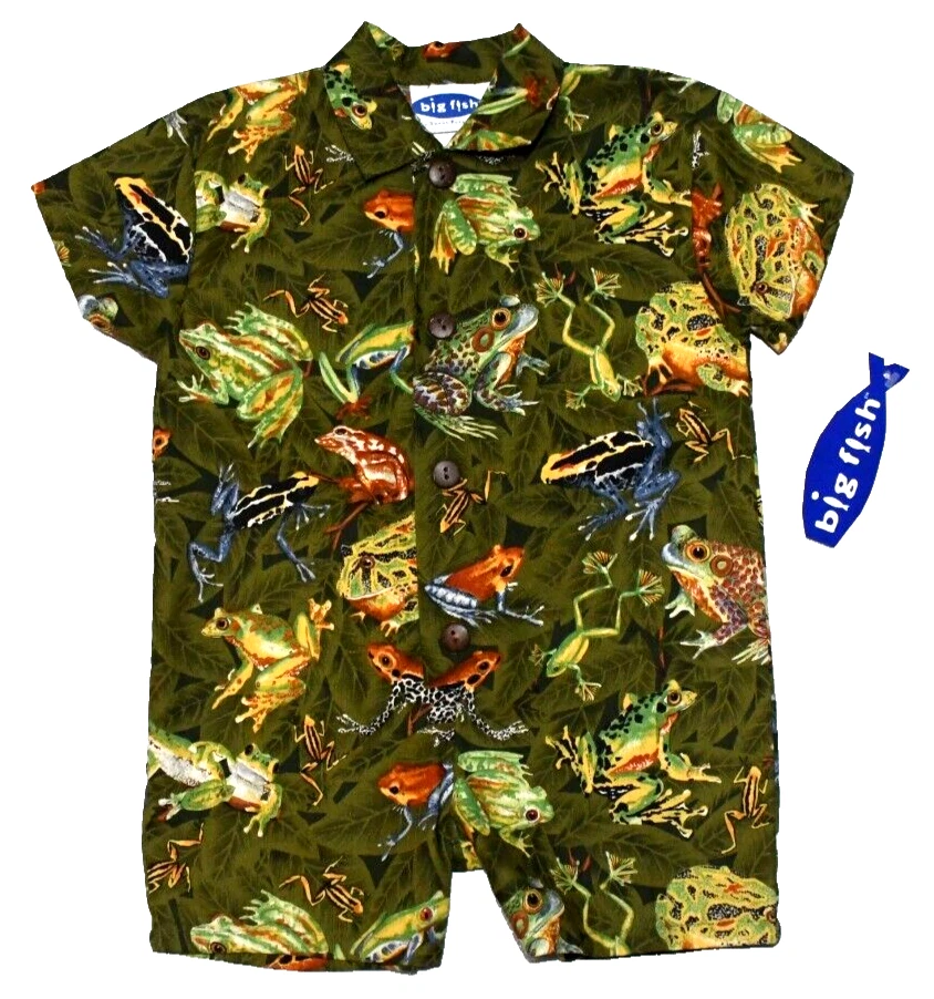 Romper de manga curta infantil Big Fish tamanho 12 meses sapos novo com etiquetas - Imagem 1 de 4