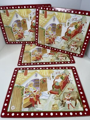 Pottery Barn Kids Elf on Shelf Christmas Santa Placemats Cork Back Set of 4 2013 - Image 1 of 4
